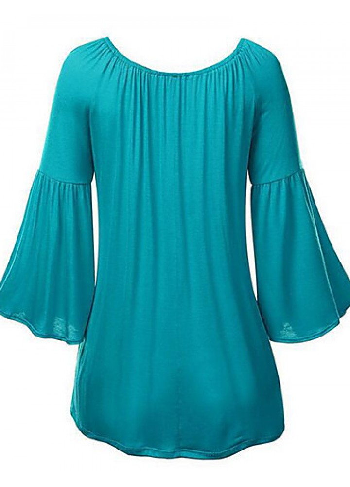 Women's Casual/Daily Street chic Loose Blouse ,Solid Round Neck Flare Long Sleeve