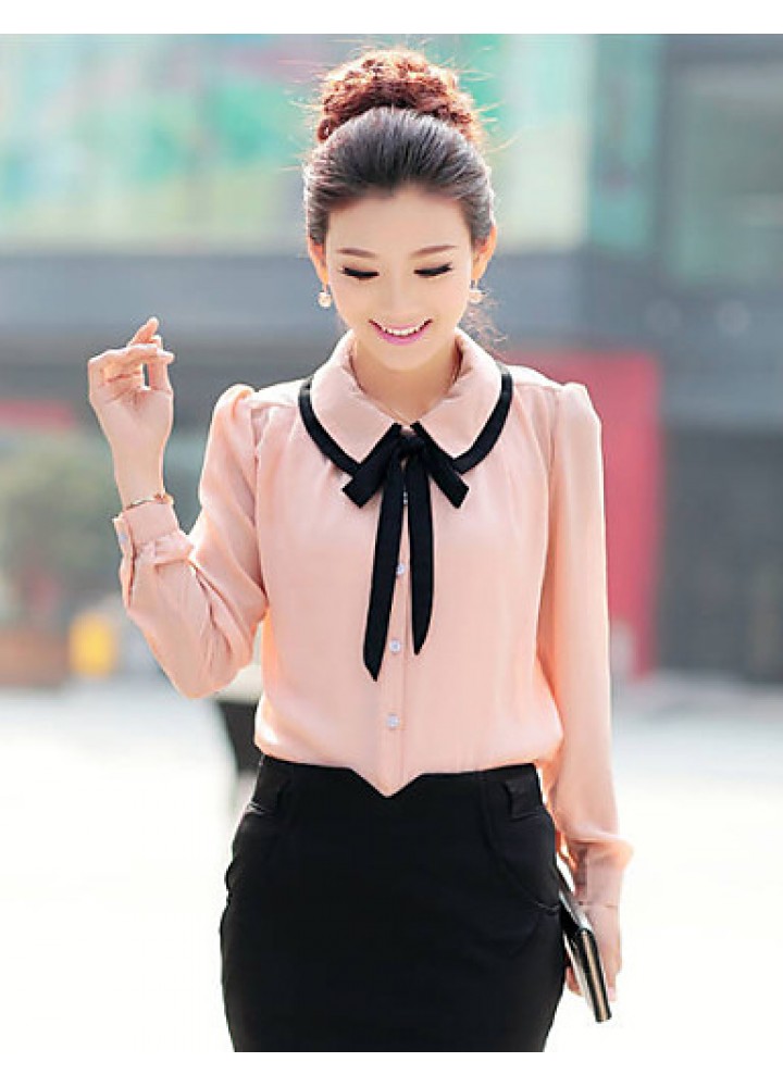 Women's Cute Contrast Bow Collar Half Sleeve Shirt