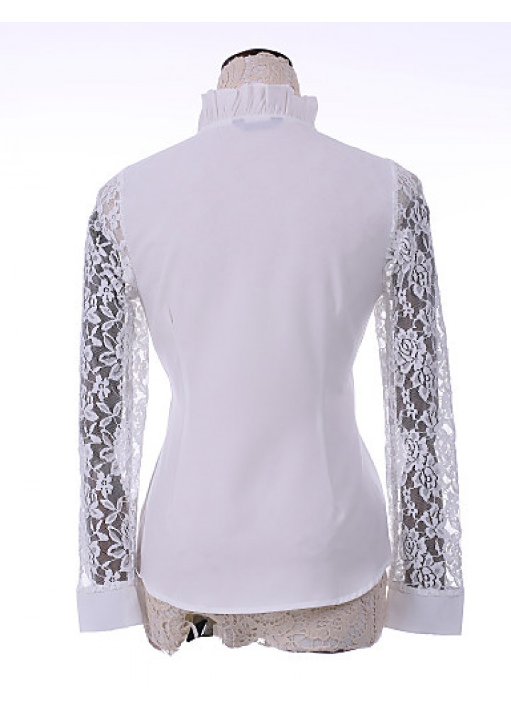  Women's Solid White Shirt,Shirt Collar Long Sleeve