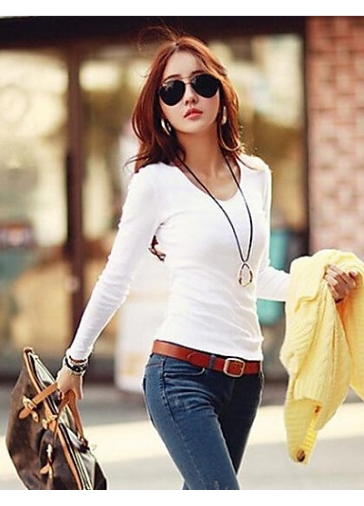 Women's Basic Soft V-neck Slim T-shirt