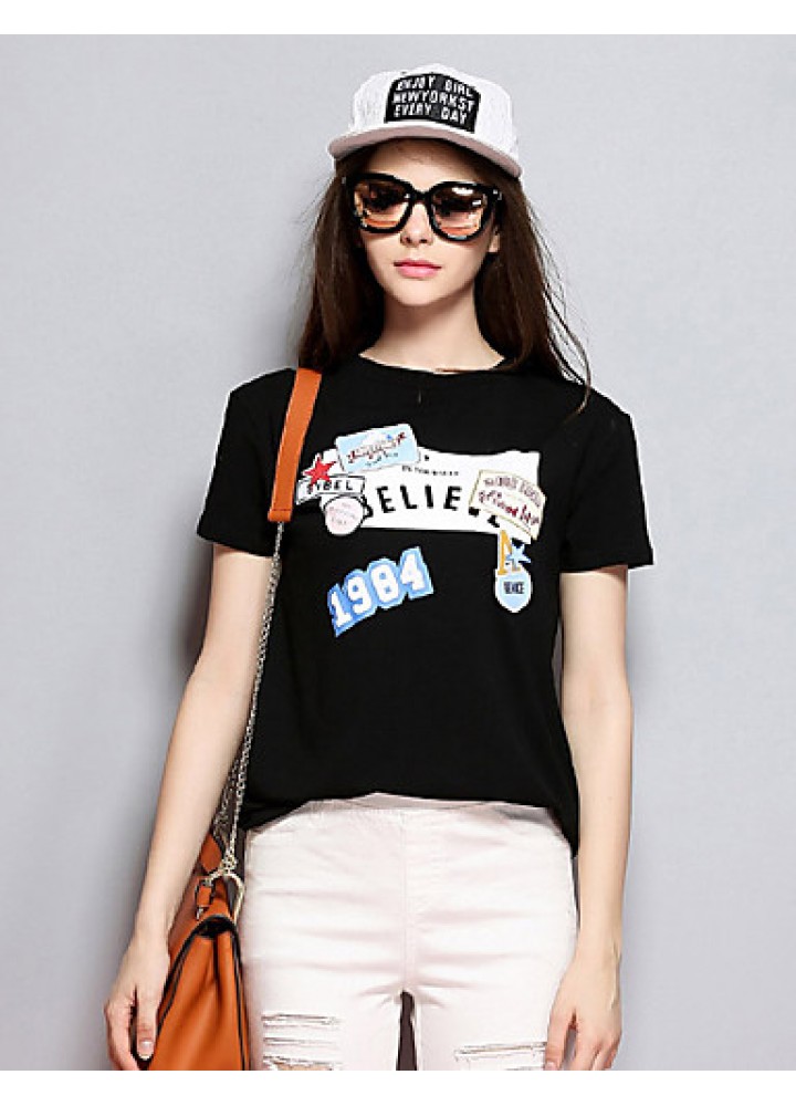 Women's Casual/Daily Simple Spring / Summer T-shirtPrint Round