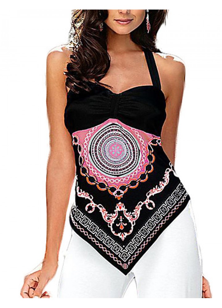 Women's Going out / Casual/Daily Simple Summer / Fall BlousePrint Halter Sleeveless Blue / White / Black