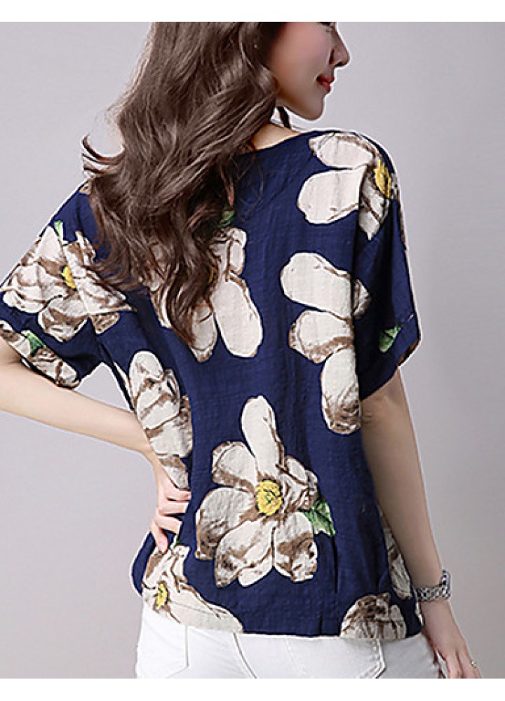 Women's Going out / Casual/Daily Street chic Spring / Summer T-shirt,Print Round Neck Short Sleeve