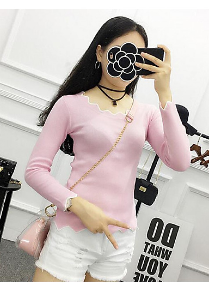 Women's Casual SpringFall WinterT-shirt,Solid Asymmetrical Long Sleeve Blue / Pink / White / Black Shirt